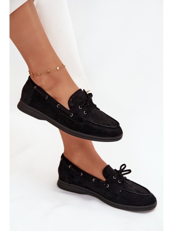 Women's Flat Loafers with Laces Black Zalina