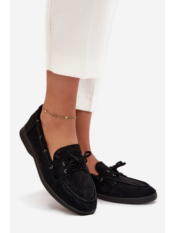 Women's Flat Loafers with Laces Black Zalina