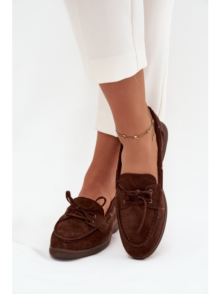 Women's Flat Loafers with Laces Chocolate Zalina