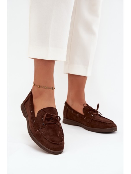 Women's Flat Loafers with Laces Chocolate Zalina