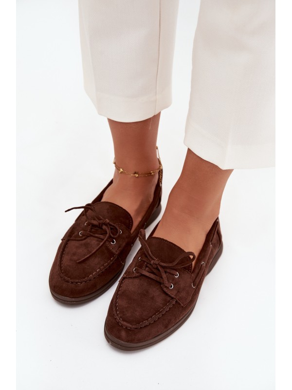 Women's Flat Loafers with Laces Chocolate Zalina