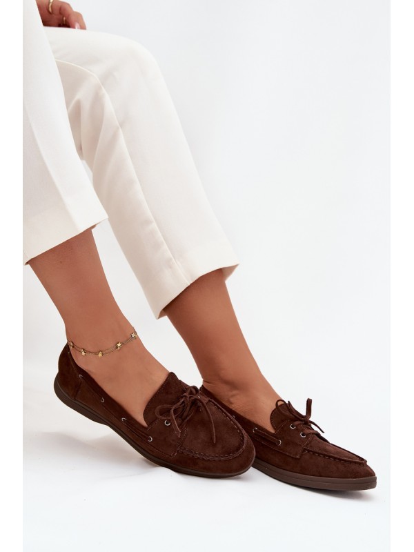 Women's Flat Loafers with Laces Chocolate Zalina