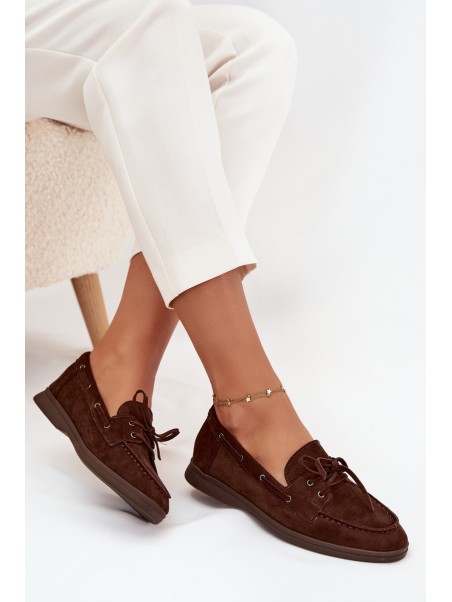 Women's Flat Loafers with Laces Chocolate Zalina