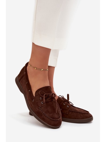 Women's Flat Loafers with Laces Chocolate Zalina