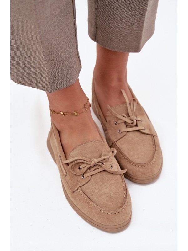 Women's Loafers Flat Moccasins With Tie Beige Zalina