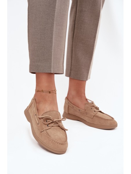 Women's Loafers Flat Moccasins With Tie Beige Zalina