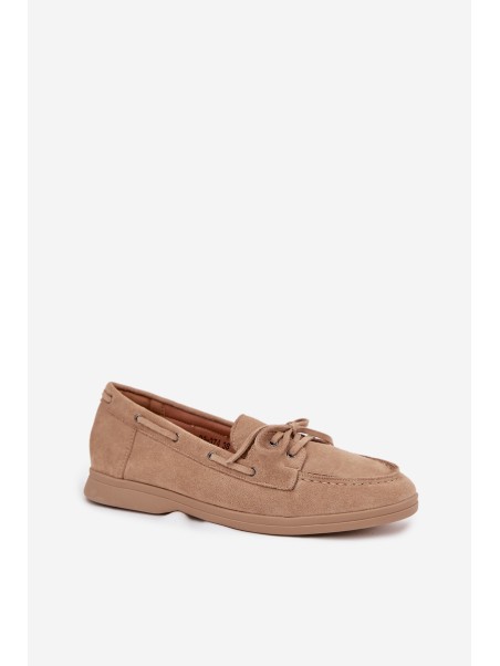 Women's Loafers Flat Moccasins With Tie Beige Zalina