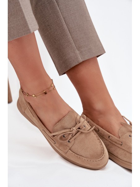 Women's Loafers Flat Moccasins With Tie Beige Zalina