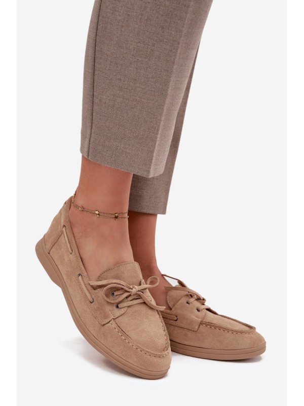 Women's Loafers Flat Moccasins With Tie Beige Zalina