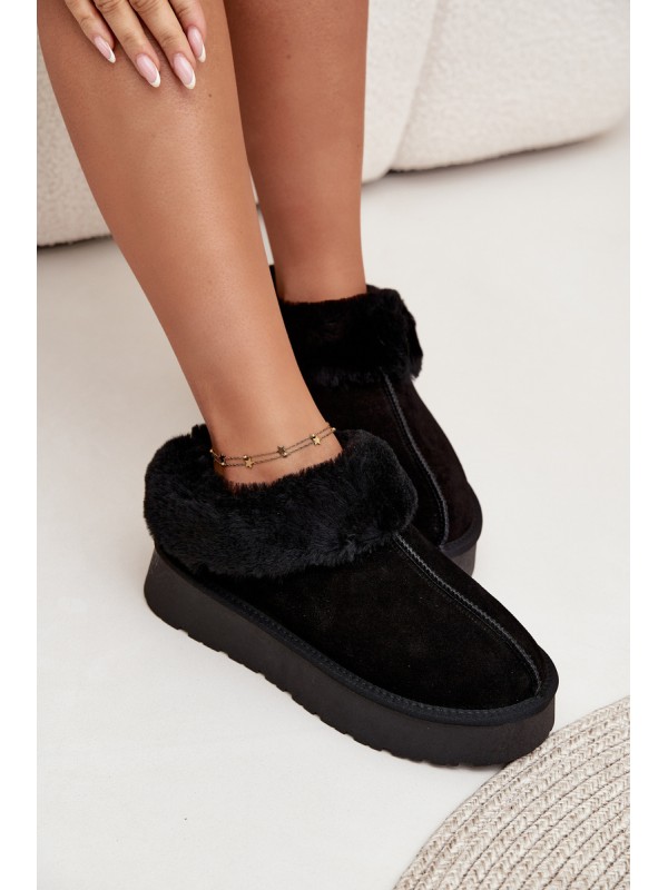Leather Suede Snow Boots Women's With Fur Black Mivelle