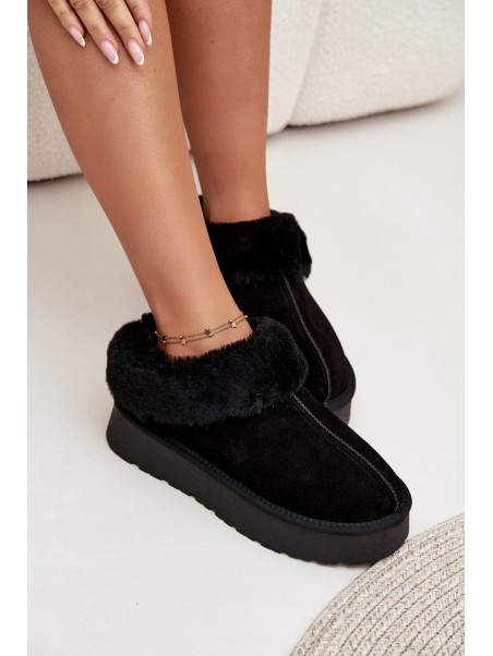Leather Suede Snow Boots Women's With Fur Black Mivelle