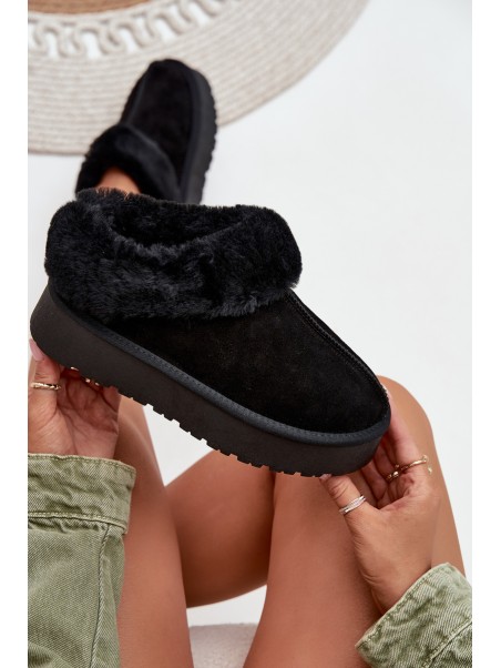 Leather Suede Snow Boots Women's With Fur Black Mivelle