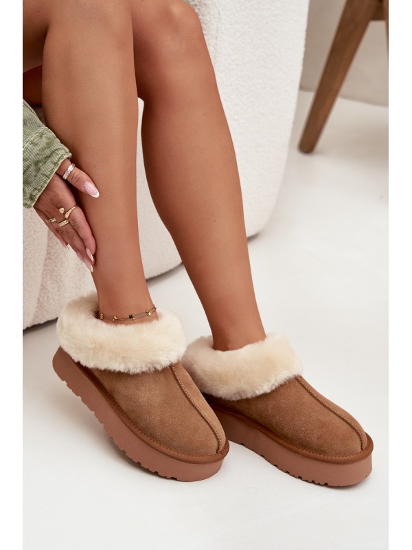 Leather Suede Snow Boots for Women with Fur Camel Mivelle