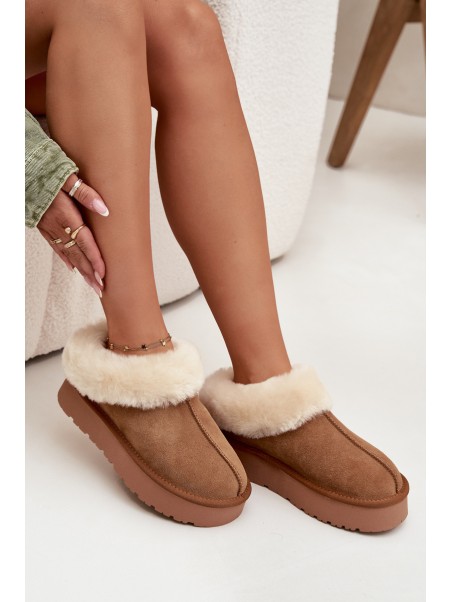 Leather Suede Snow Boots for Women with Fur Camel Mivelle