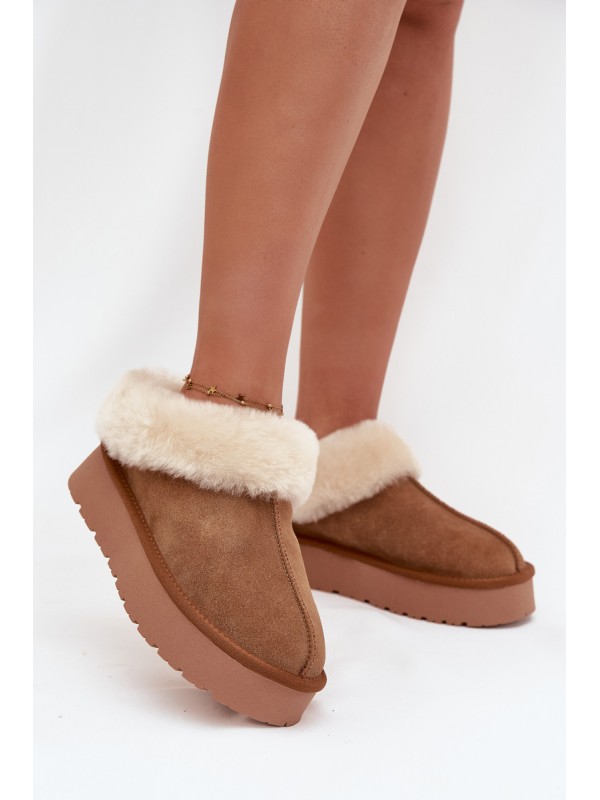 Leather Suede Snow Boots for Women with Fur Camel Mivelle 2