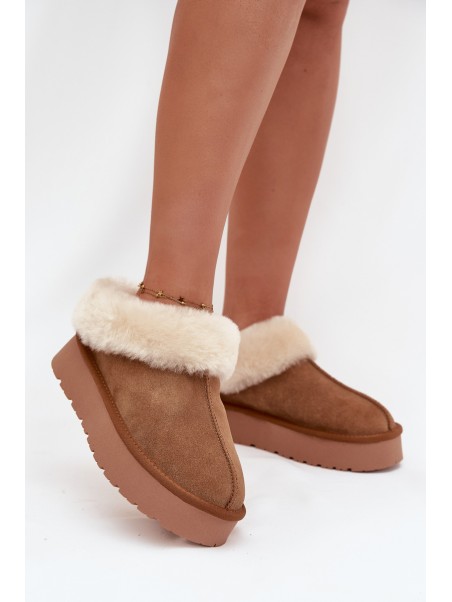 Leather Suede Snow Boots for Women with Fur Camel Mivelle