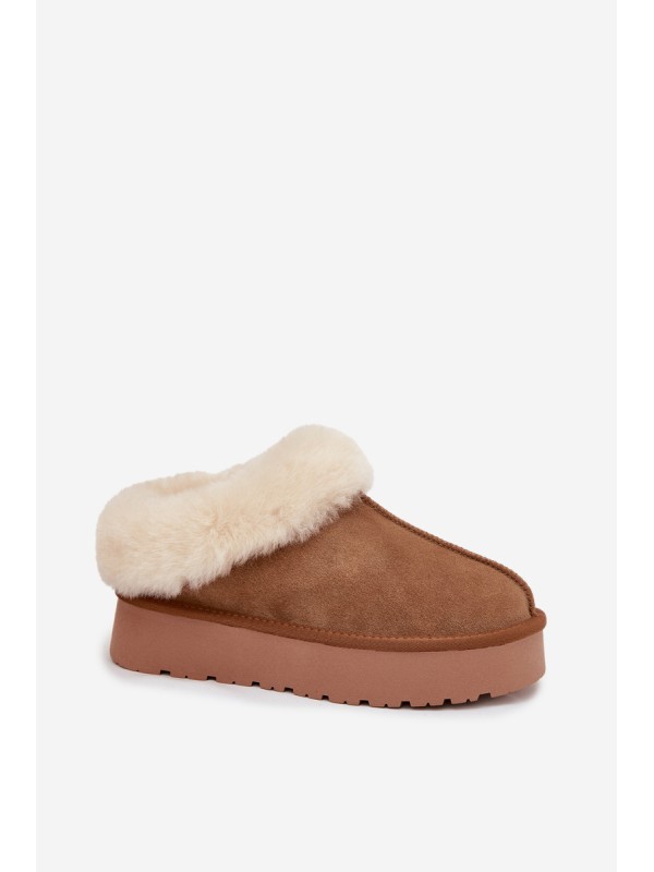 Leather Suede Snow Boots for Women with Fur Camel Mivelle