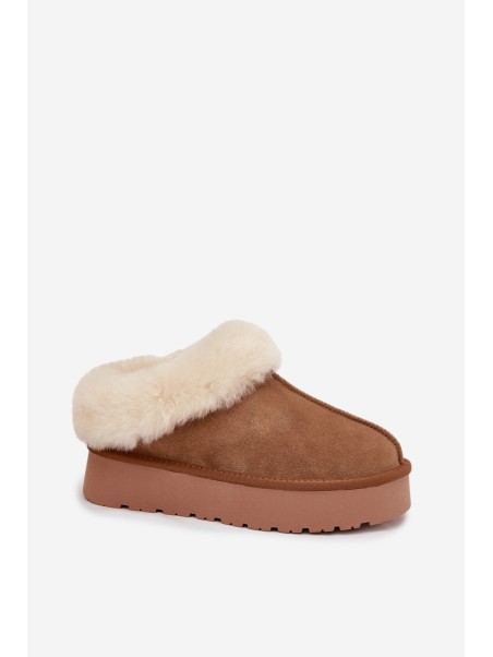 Leather Suede Snow Boots for Women with Fur Camel Mivelle