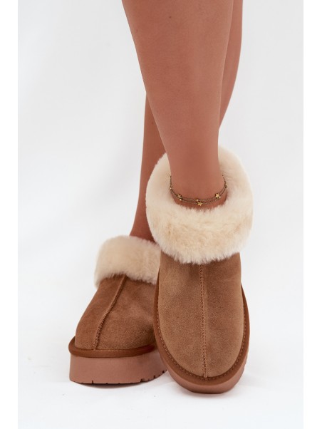 Leather Suede Snow Boots for Women with Fur Camel Mivelle