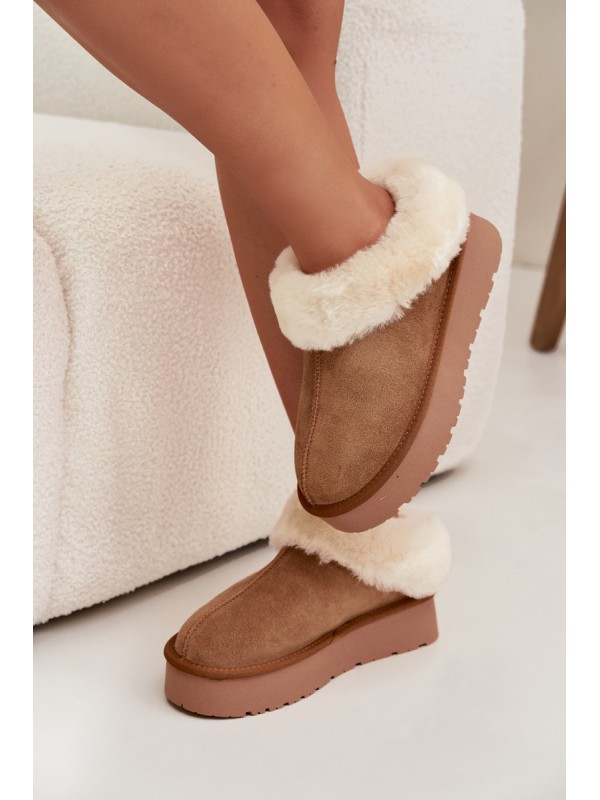 Leather Suede Snow Boots for Women with Fur Camel Mivelle