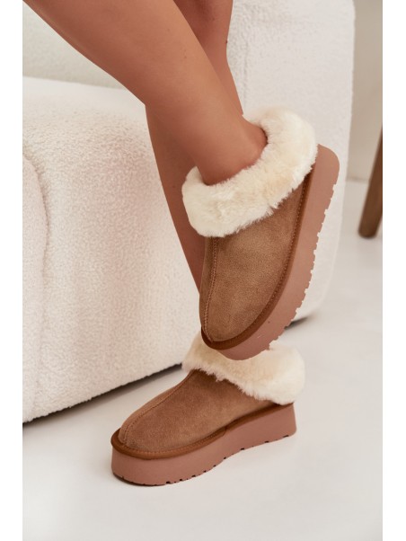 Leather Suede Snow Boots for Women with Fur Camel Mivelle