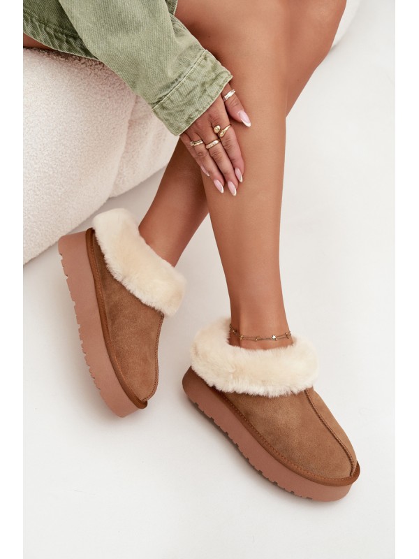 Leather Suede Snow Boots for Women with Fur Camel Mivelle
