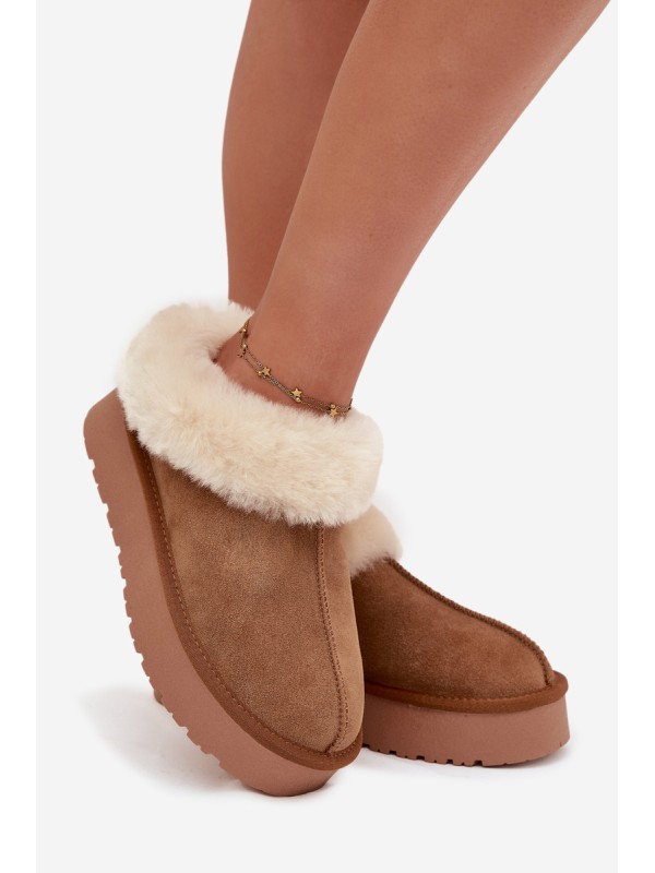 Leather Suede Snow Boots for Women with Fur Camel Mivelle