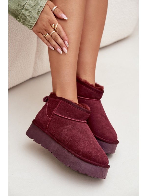 Stylish Suede Low Snow Boots Burgundy Nucca