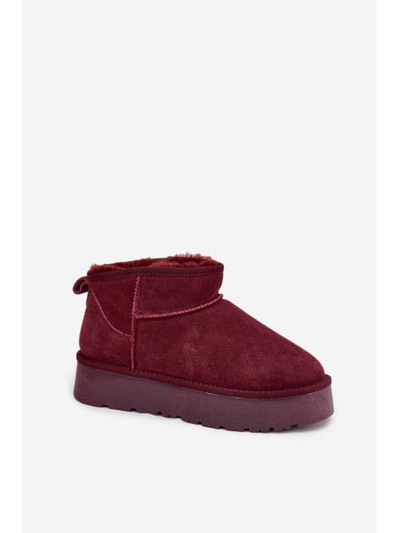 Stylish Suede Low Snow Boots Burgundy Nucca
