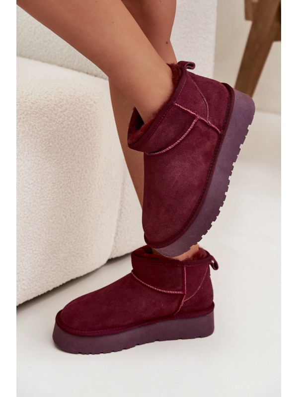 Stylish Suede Low Snow Boots Burgundy Nucca