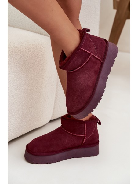 Stylish Suede Low Snow Boots Burgundy Nucca