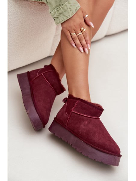 Stylish Suede Low Snow Boots Burgundy Nucca