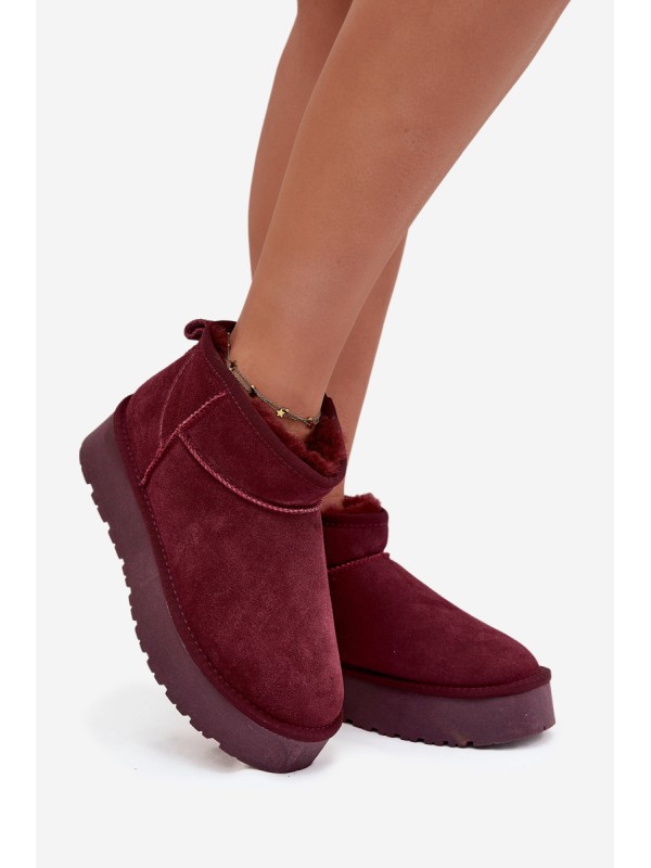 Stylish Suede Low Snow Boots Burgundy Nucca