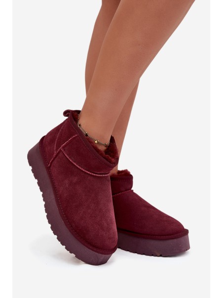 Stylish Suede Low Snow Boots Burgundy Nucca