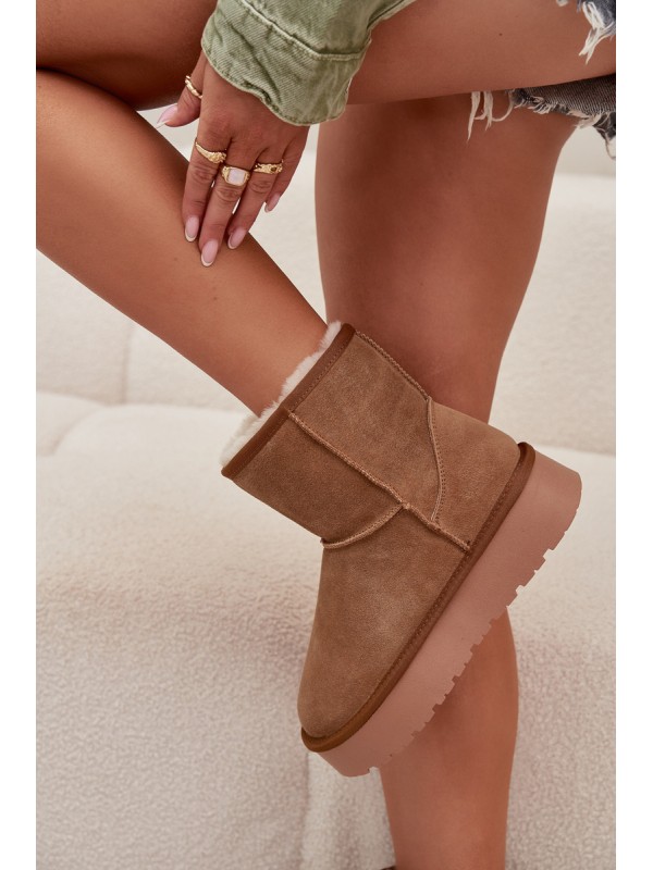 Women's Snow Boots Made of Natural Suede on Platform Camel Privine