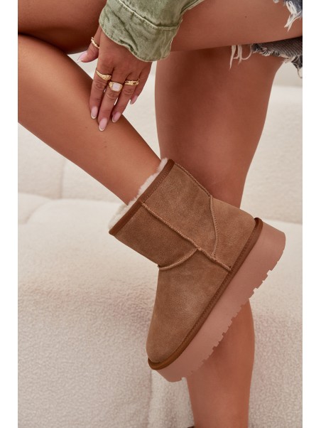 Women's Snow Boots Made of Natural Suede on Platform Camel Privine