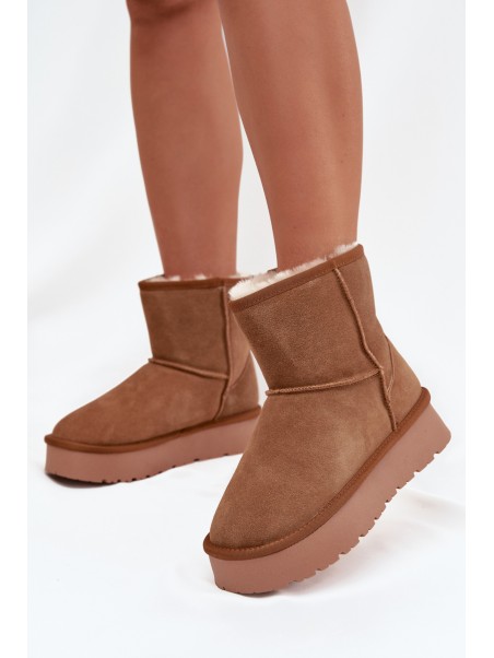 Women's Snow Boots Made of Natural Suede on Platform Camel Privine