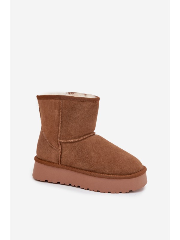 Women's Snow Boots Made of Natural Suede on Platform Camel Privine