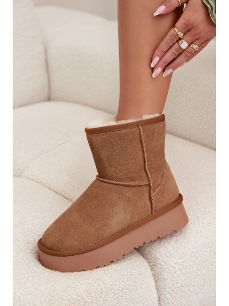 Women's Snow Boots Made of Natural Suede on Platform Camel Privine