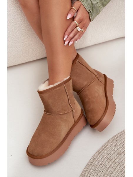 Women's Snow Boots Made of Natural Suede on Platform Camel Privine