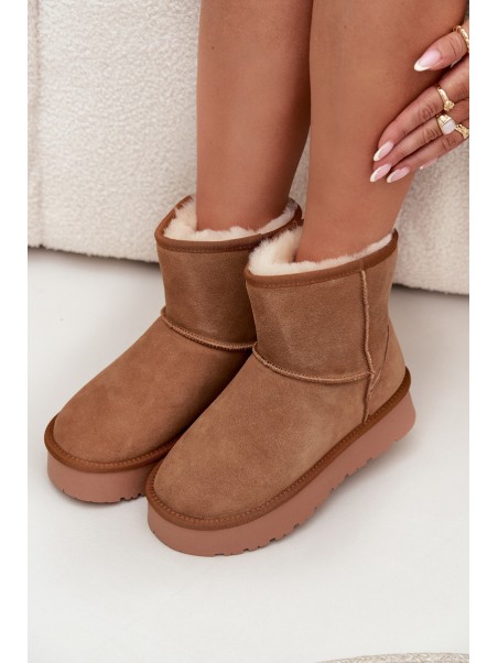 Women's Snow Boots Made of Natural Suede on Platform Camel Privine