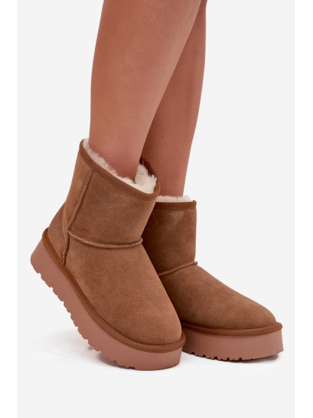 Women's Snow Boots Made of Natural Suede on Platform Camel Privine