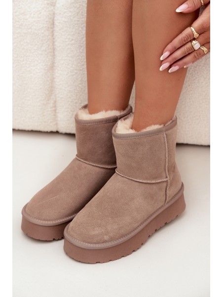 Women's Snow Boots Made of Natural Suede on Platform Beige Privine