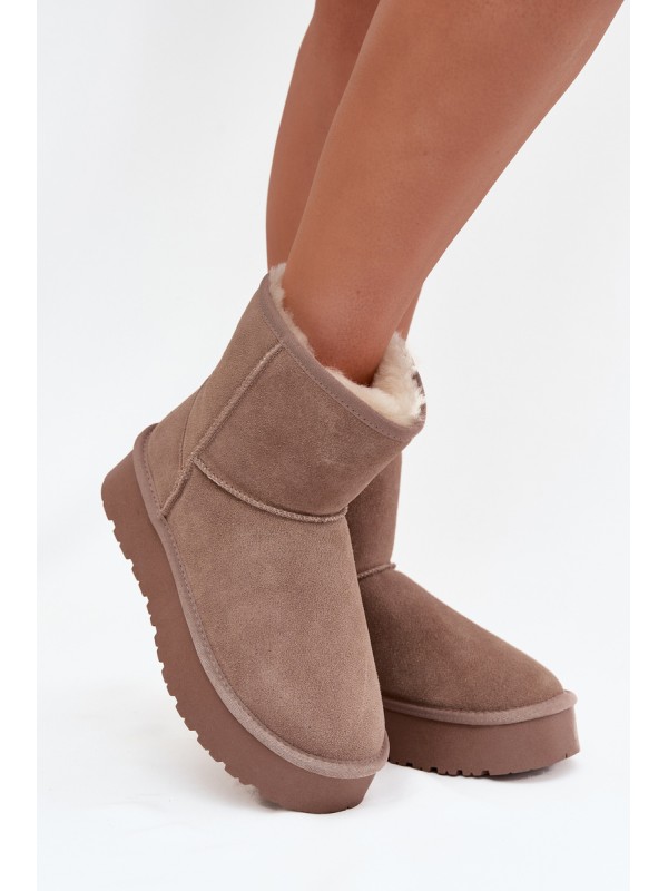 Women's Snow Boots Made of Natural Suede on Platform Beige Privine 2