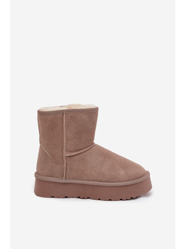 Women's Snow Boots Made of Natural Suede on Platform Beige Privine