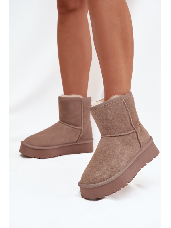 Women's Snow Boots Made of Natural Suede on Platform Beige Privine