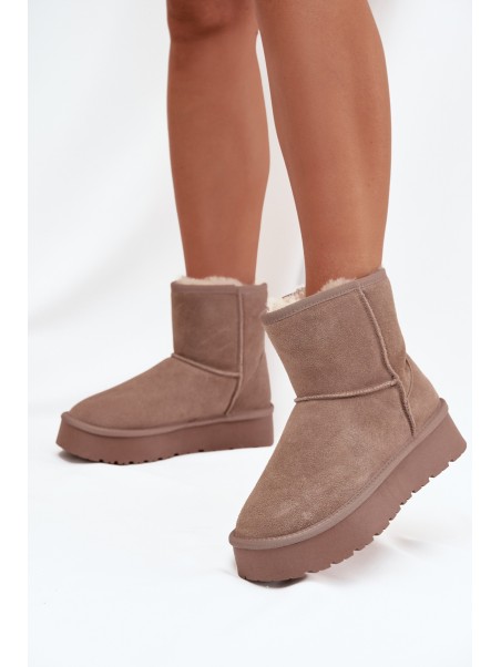 Women's Snow Boots Made of Natural Suede on Platform Beige Privine