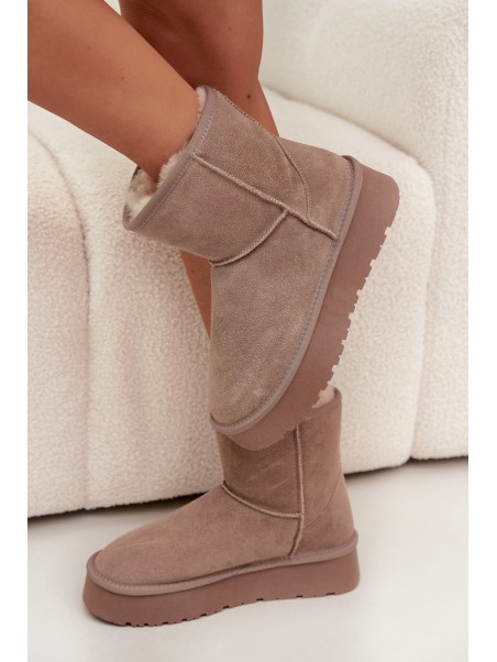 Women's Snow Boots Made of Natural Suede on Platform Beige Privine