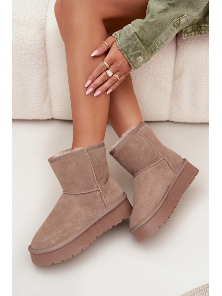 Women's Snow Boots Made of Natural Suede on Platform Beige Privine