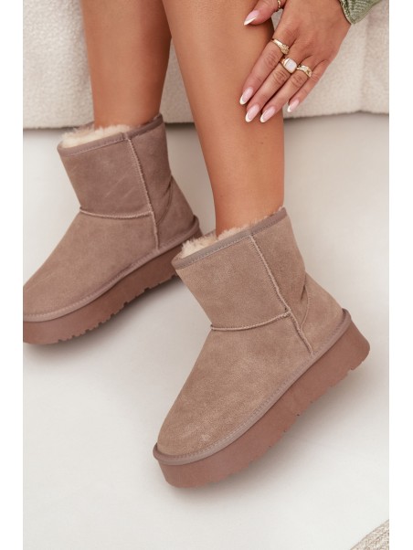 Women's Snow Boots Made of Natural Suede on Platform Beige Privine